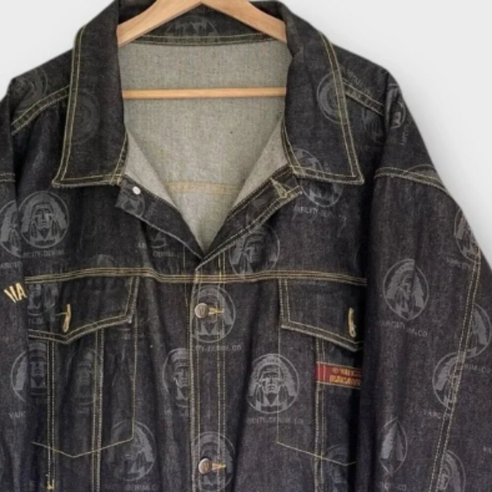 Vintage Varcity by No Joke Denim Co Dungarees Heavyweight Black Denim Jacket XXL